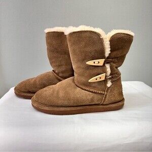 Bearpaw Abigail brown suede boots with sheepskin and wool lining women's 7.